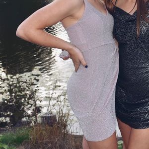 Lexi Drew light purple-ish/pink sparkly dress.